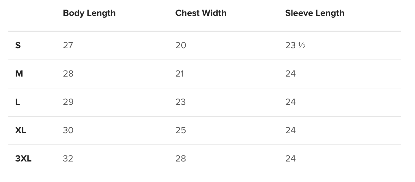 Sweatshirt Size Guide